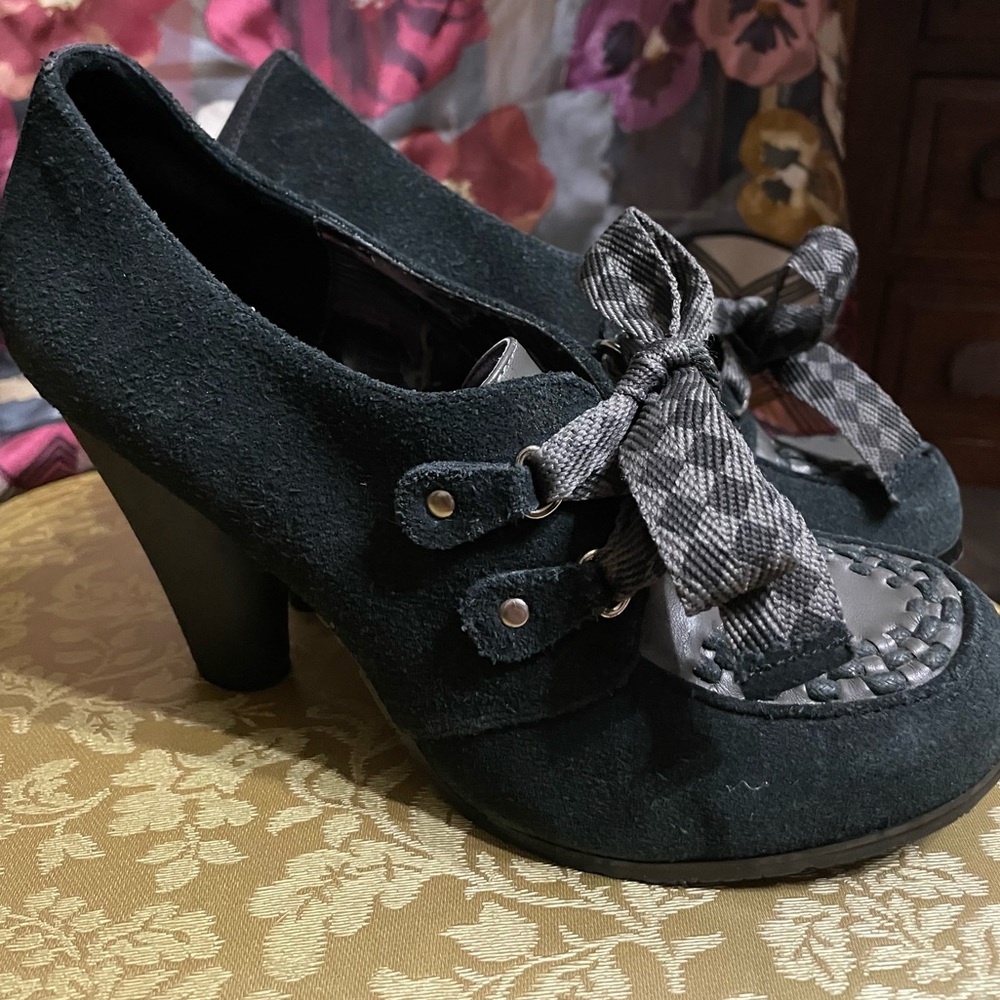 VTG Y2K Betsyville Betsy Johnson Lace Up Suede Creeper Ska Pumps 8 Retro Skater
